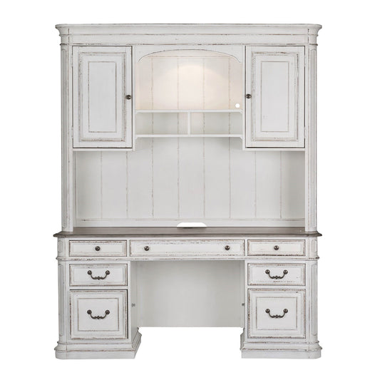 Magnolia Manor - 5 Piece Home Office Set (Complete Desk) - Antique White