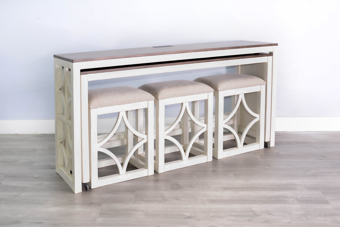 Pasadena - Nesting Console Table With Stools (5 Piece Set) - Buckskin / Marble White