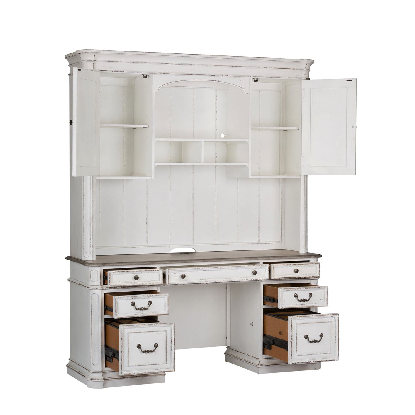 Magnolia Manor - 5 Piece Home Office Set (Complete Desk) - Antique White
