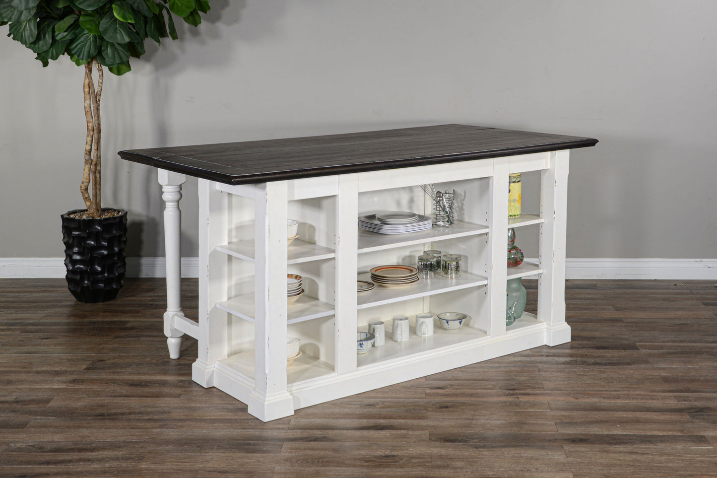 Carriage House - Kitchen Island, 13" Drop Leaf - Cottage White / Europen Dark