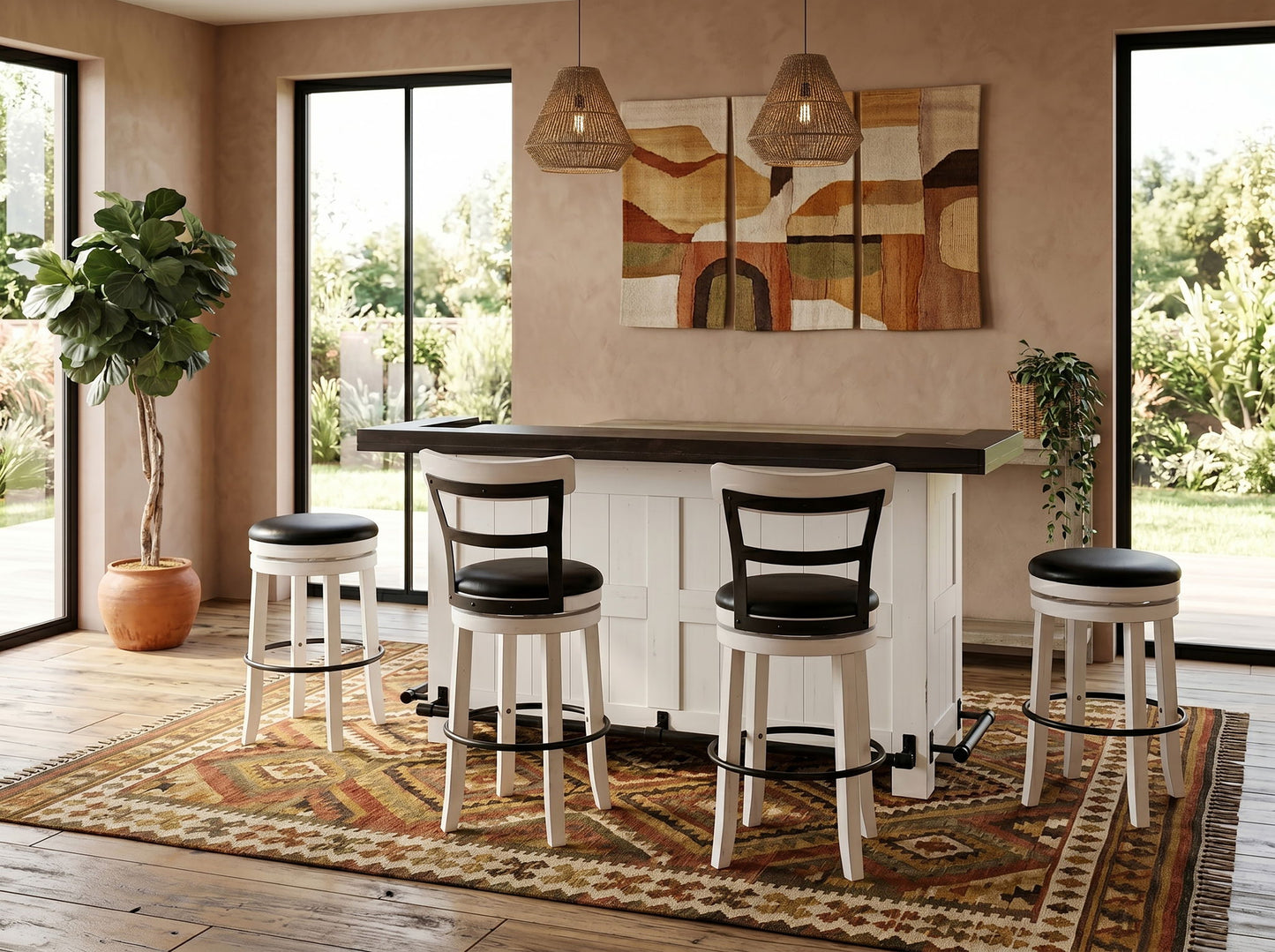 Carriage House - Farmhouse Wood Home Bar - Cottage White / Europen Dark