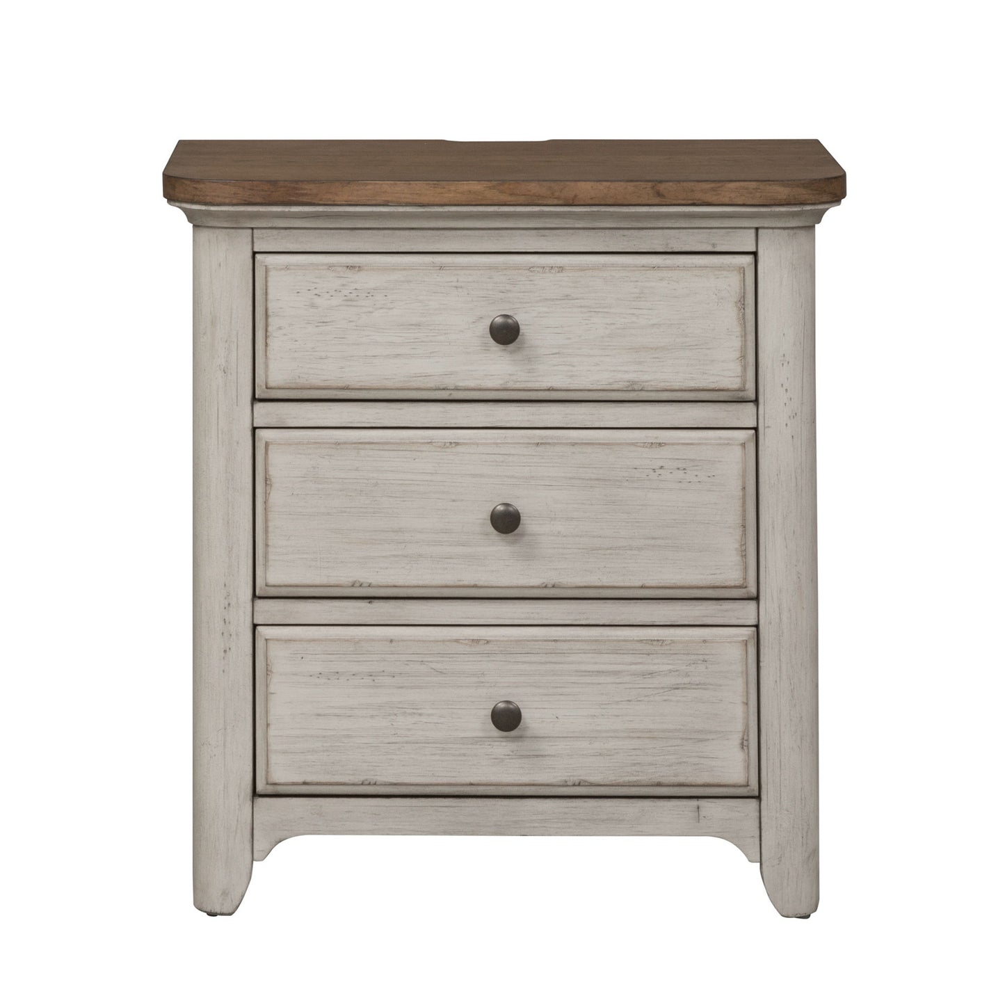 Farmhouse Reimagined - 3 Drawer Nightstand With Charging Station - Antique White / Chestnut Tops