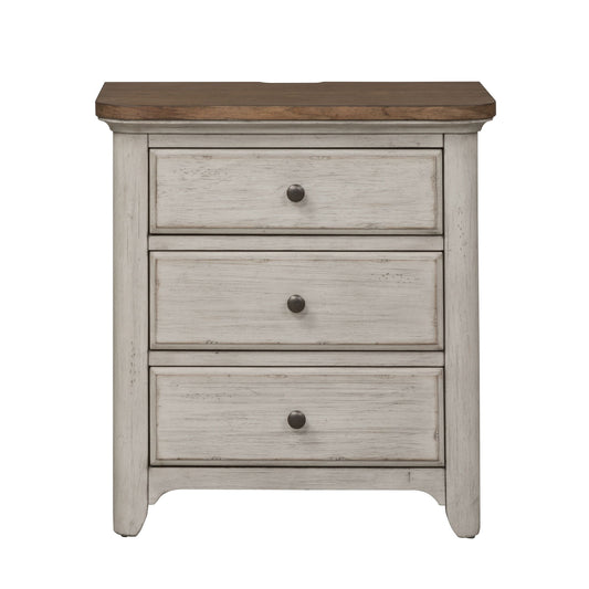 Farmhouse Reimagined - 3 Drawer Nightstand With Charging Station - Antique White / Chestnut Tops
