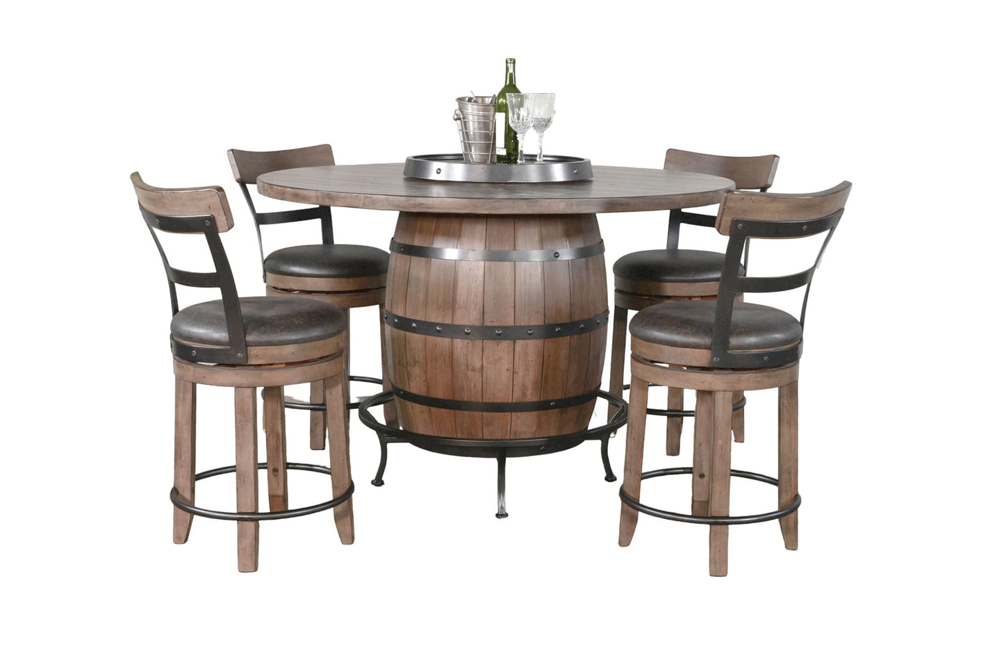Doe Valley - Round Pub Table With Wine Barrel Base - Buckskin