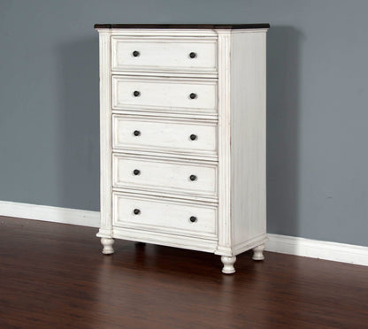Carriage House - Chest With 5 Drawers - Cottage White / Europen Dark