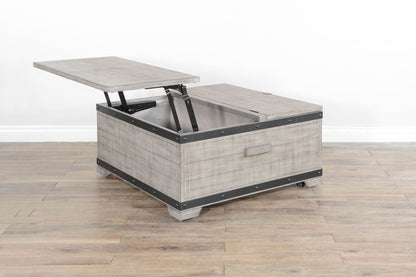 Alpine - Mahogany Wood Coffee Table With Lift Top And Casters - Gray