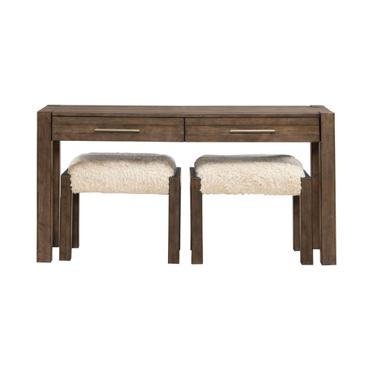 Broadmore - 3 Piece Table Set (1 Console Table 2 Console Stools) - Cobblestone Brown