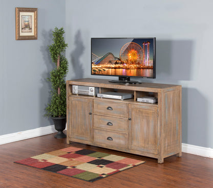 Durango - Entertainment Wall With 66" Console & 2 Piers - Weathered Brown