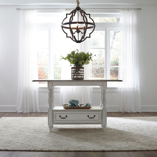 Magnolia Manor - 5 Piece Gathering Table Set - Antique White / Dark Brown