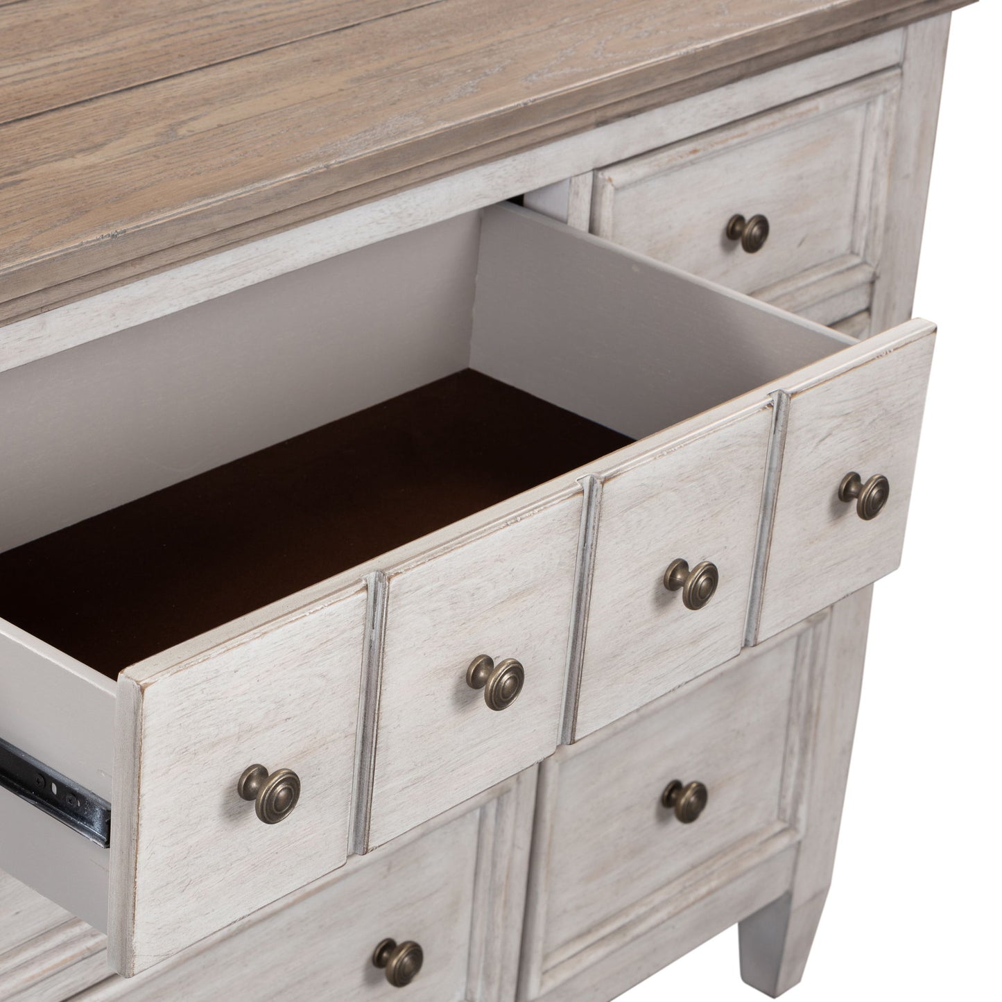 Heartland - 9 Drawer Dresser - Antique White / Tobacco Tops