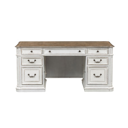 Magnolia Manor - 5 Piece Home Office Set (Complete Desk) - Antique White
