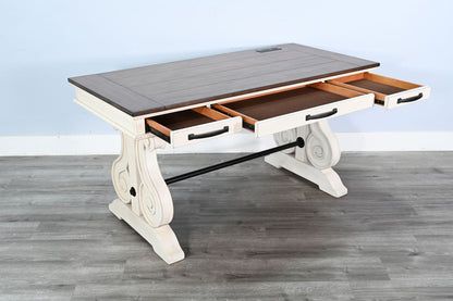 Pasadena - Desk With Power Strip - Buckskin / Marble White