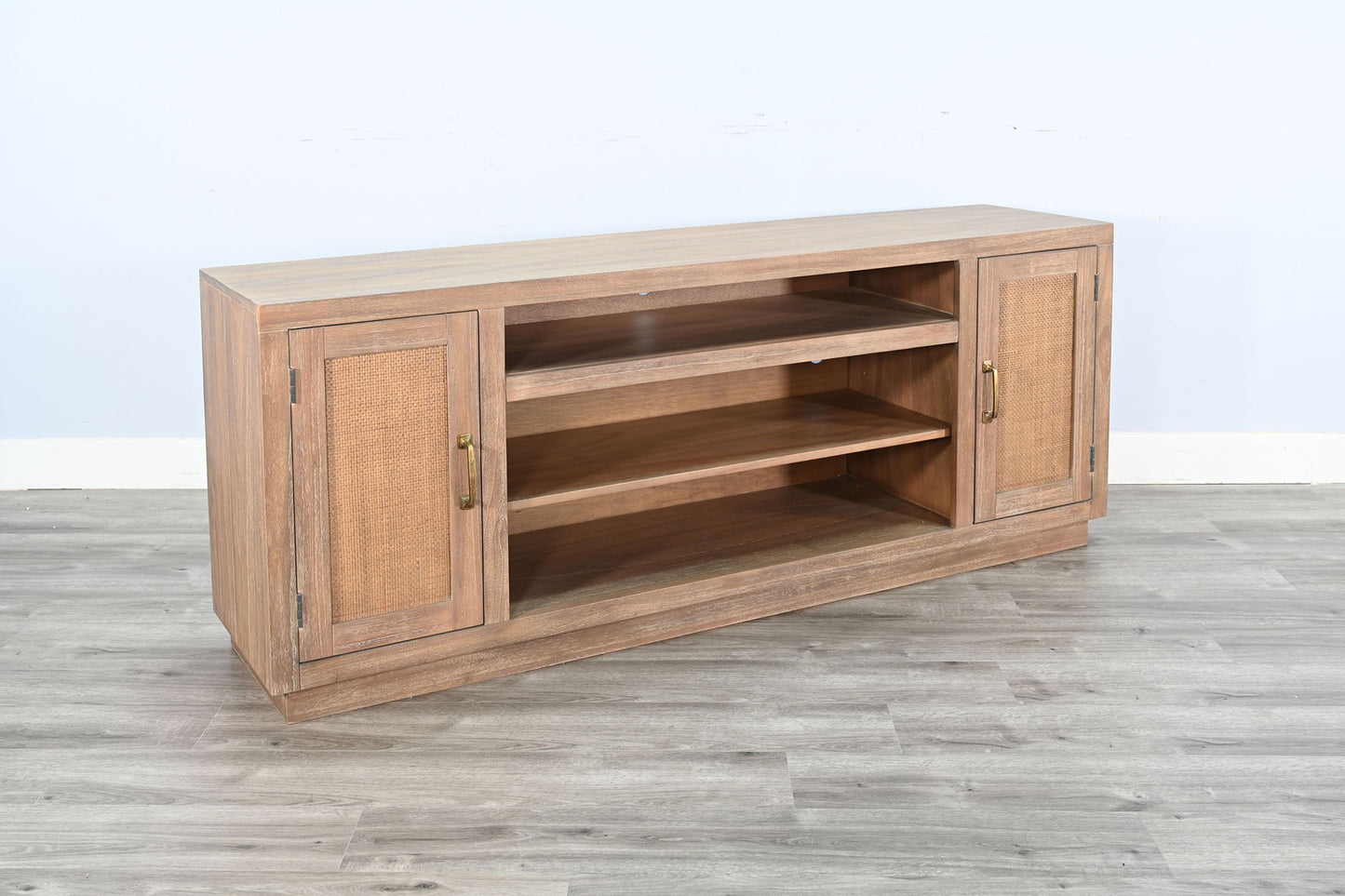 78" Cane Media Console With Faux Crystals Electric Fireplace Insert