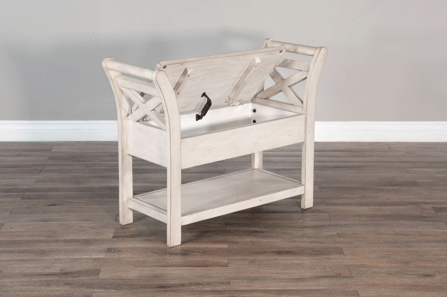 Bayside - Accent Bench With Storage, Wood Seat - Marble White