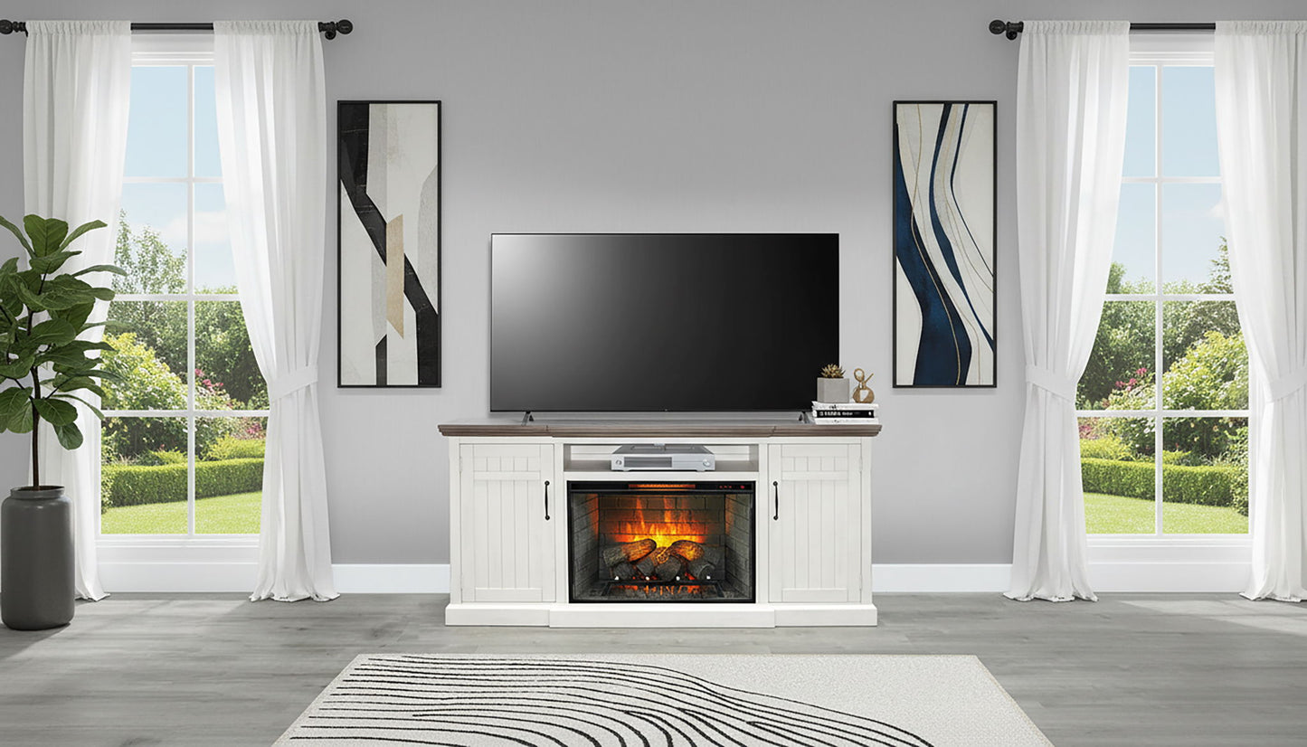 Pasadena - TV Console With Fireplace Option - Buckskin / Marble White