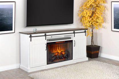 78" Barn Door Media Console With Electric Fireplace