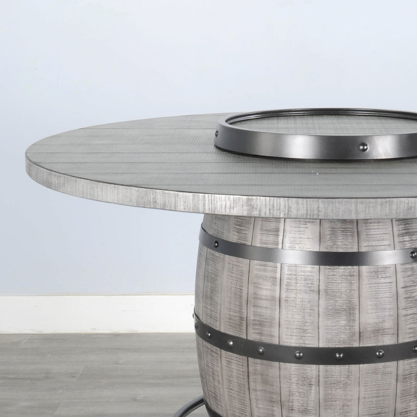 Alpine - Round Pub Table With Wine Barrel Base - Gray