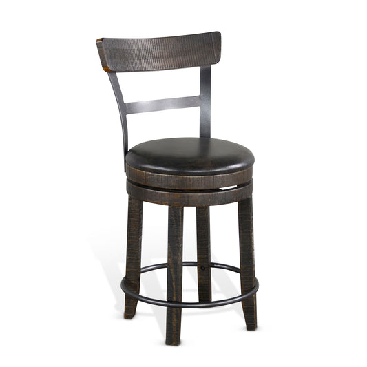 Homestead - Counter Bartool With Back & Swivel, Cushion Seat (Set of 2) - Tobacco Leaf
