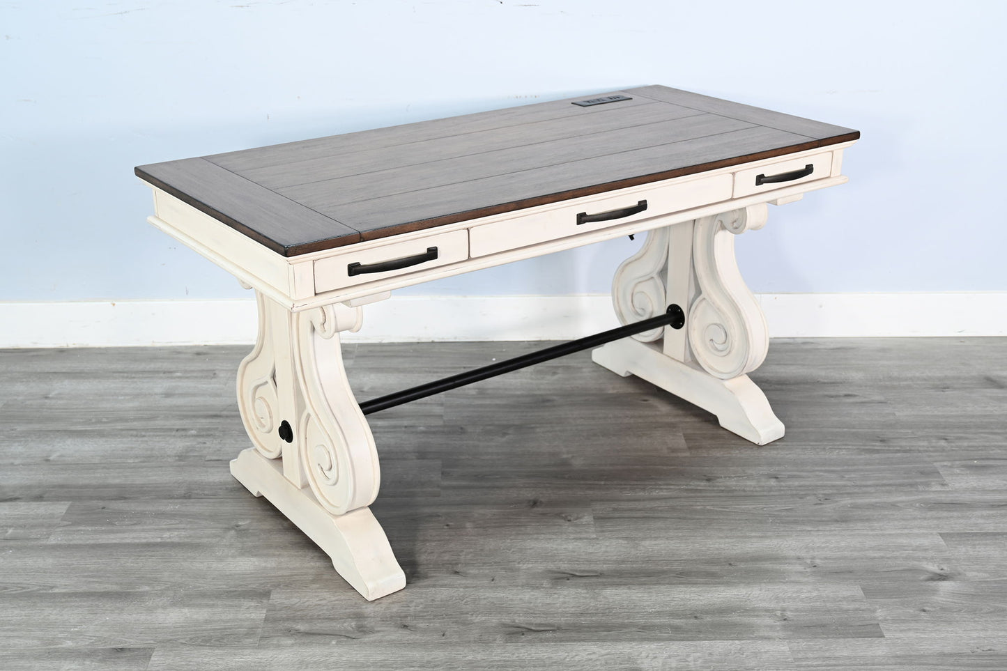 Pasadena - Desk With Power Strip - Buckskin / Marble White