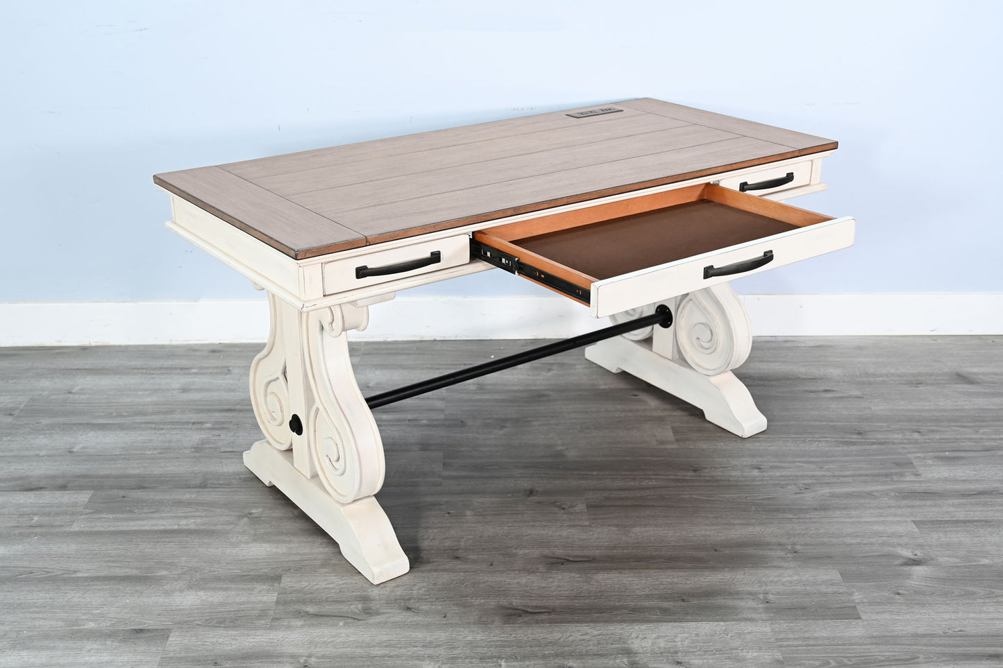 Pasadena - Desk With Power Strip - Buckskin / Marble White