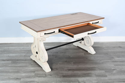 Pasadena - Desk With Power Strip - Buckskin / Marble White