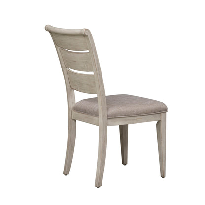 Farmhouse Reimagined - Ladder Back Upholstered Side Chair - Antique White / Chestnut Tops