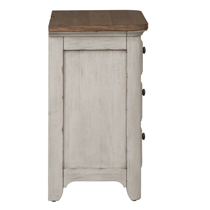 Farmhouse Reimagined - 3 Drawer Nightstand With Charging Station - Antique White / Chestnut Tops