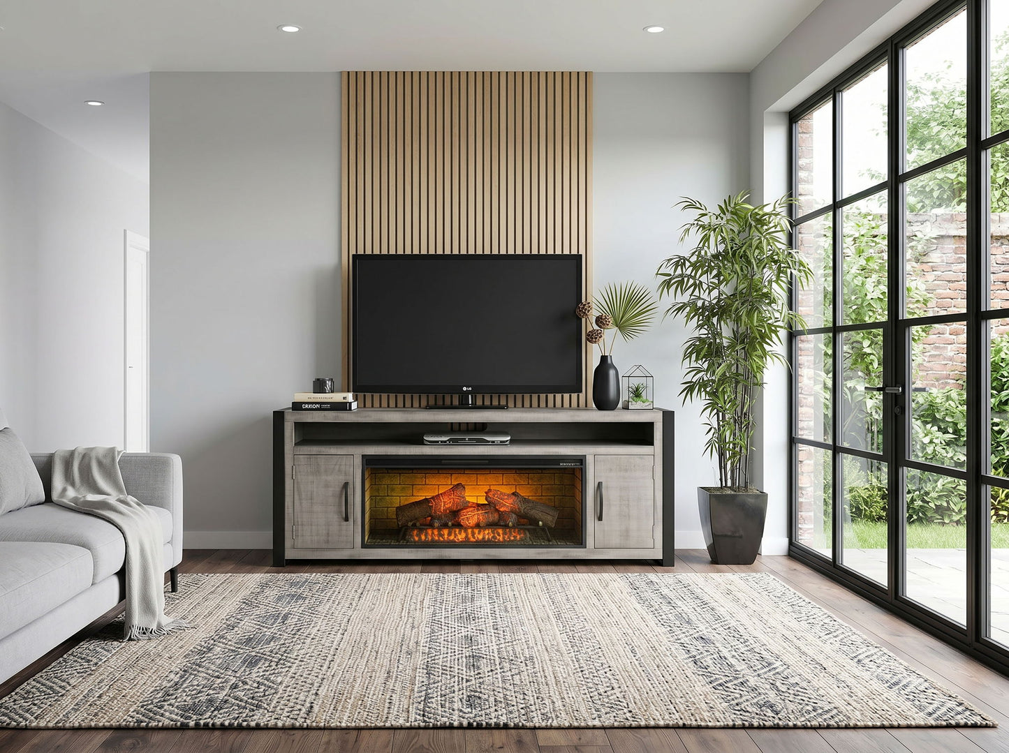 Alpine - 78" Media Console With Electric Fireplace - Gray