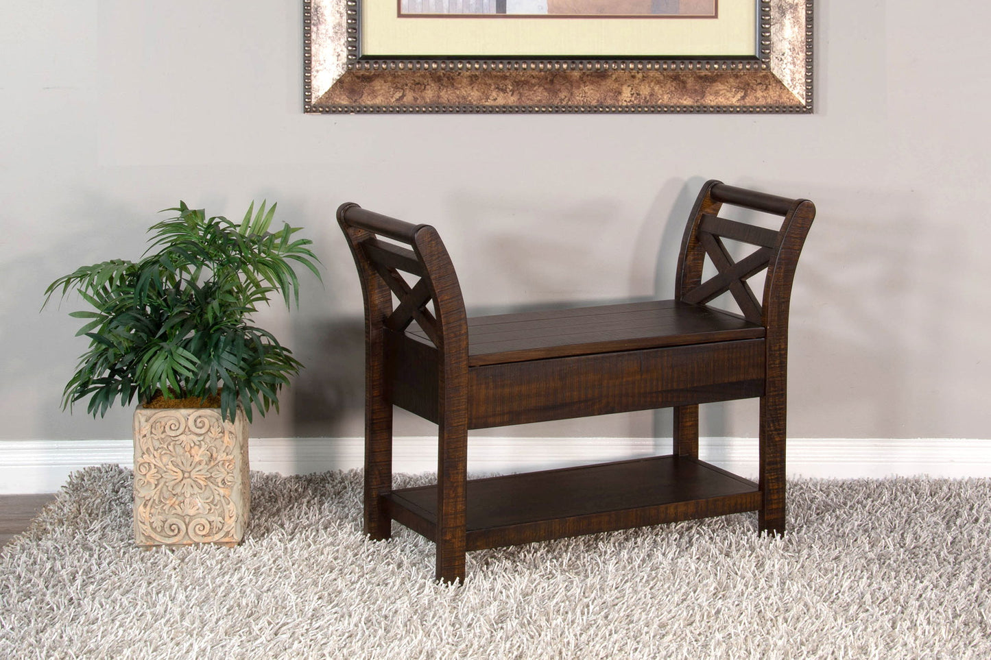 Homestead - Accent Bench With Storage, Wood Seat - Tobacco Leaf