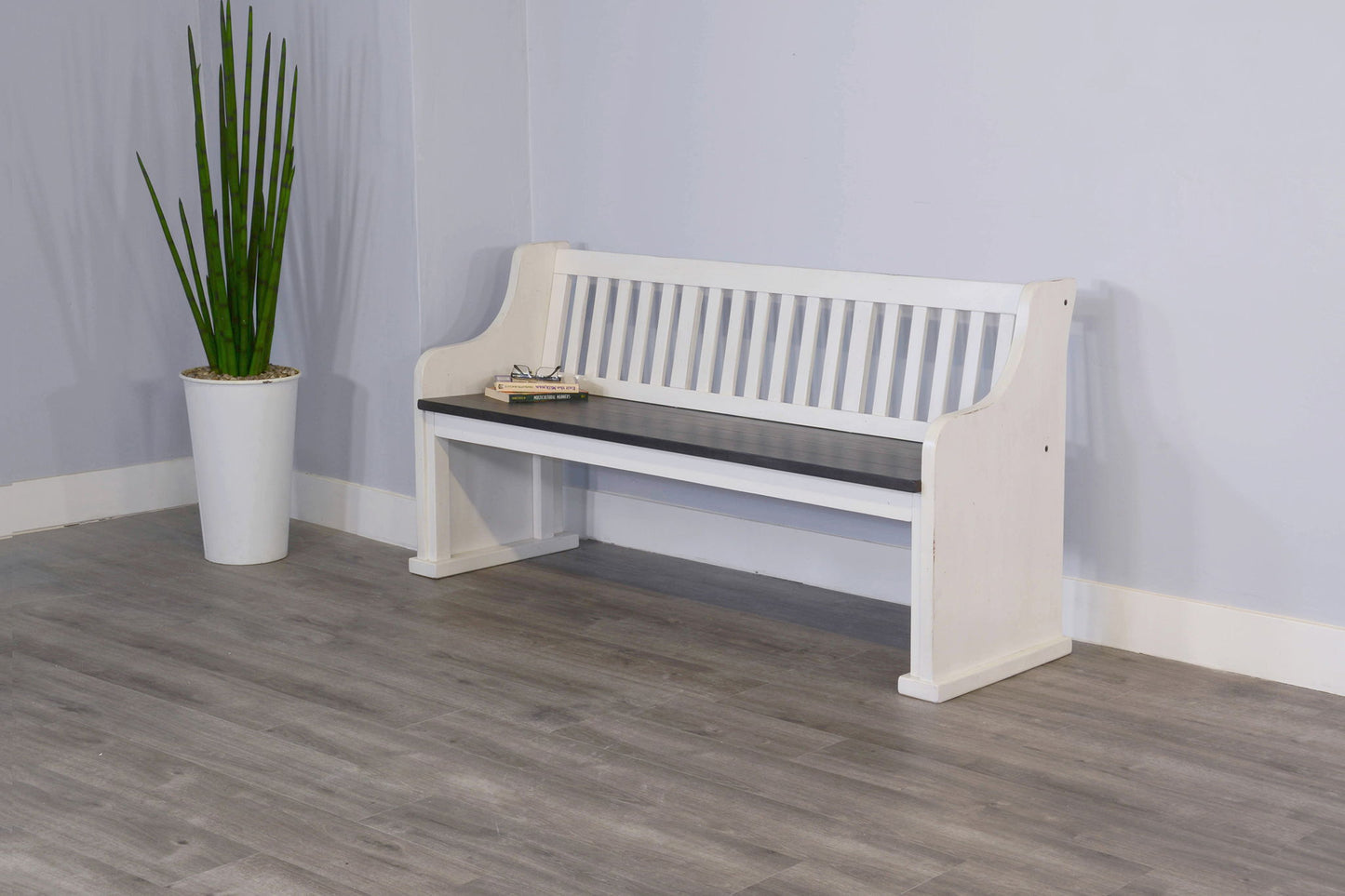Carriage House - Slat Back Bench - Cottage White / Europen Dark