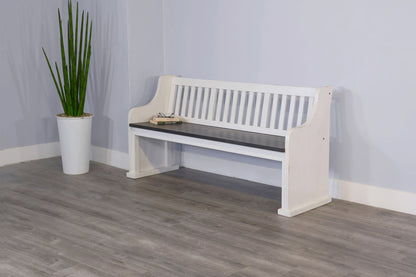 Carriage House - Slat Back Bench - Cottage White / Europen Dark