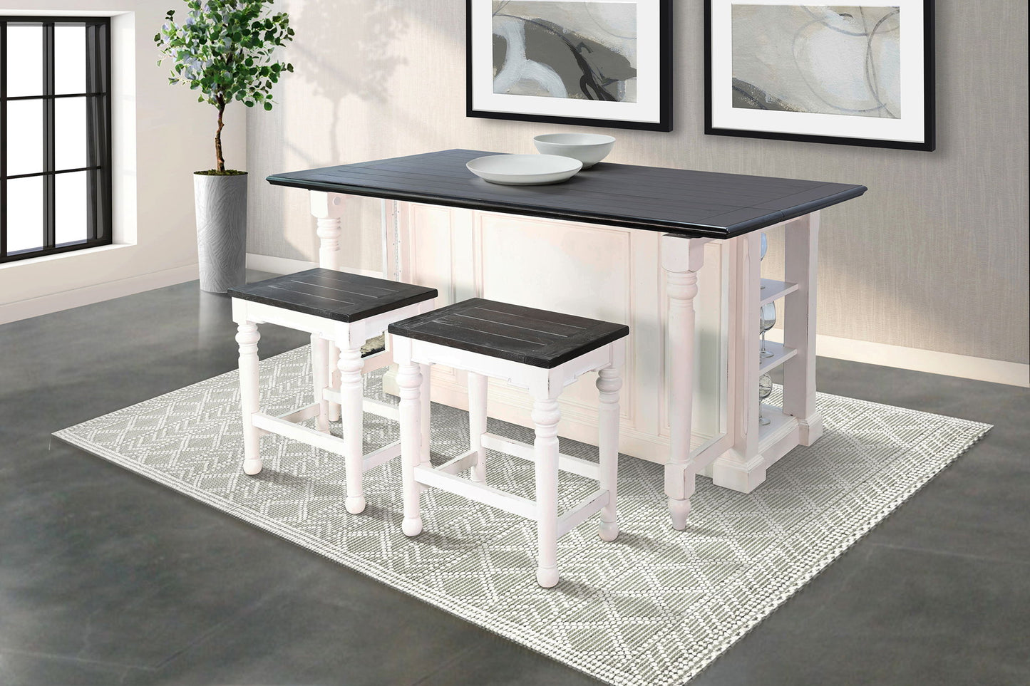 Carriage House - Kitchen Island, 13" Drop Leaf - Cottage White / Europen Dark