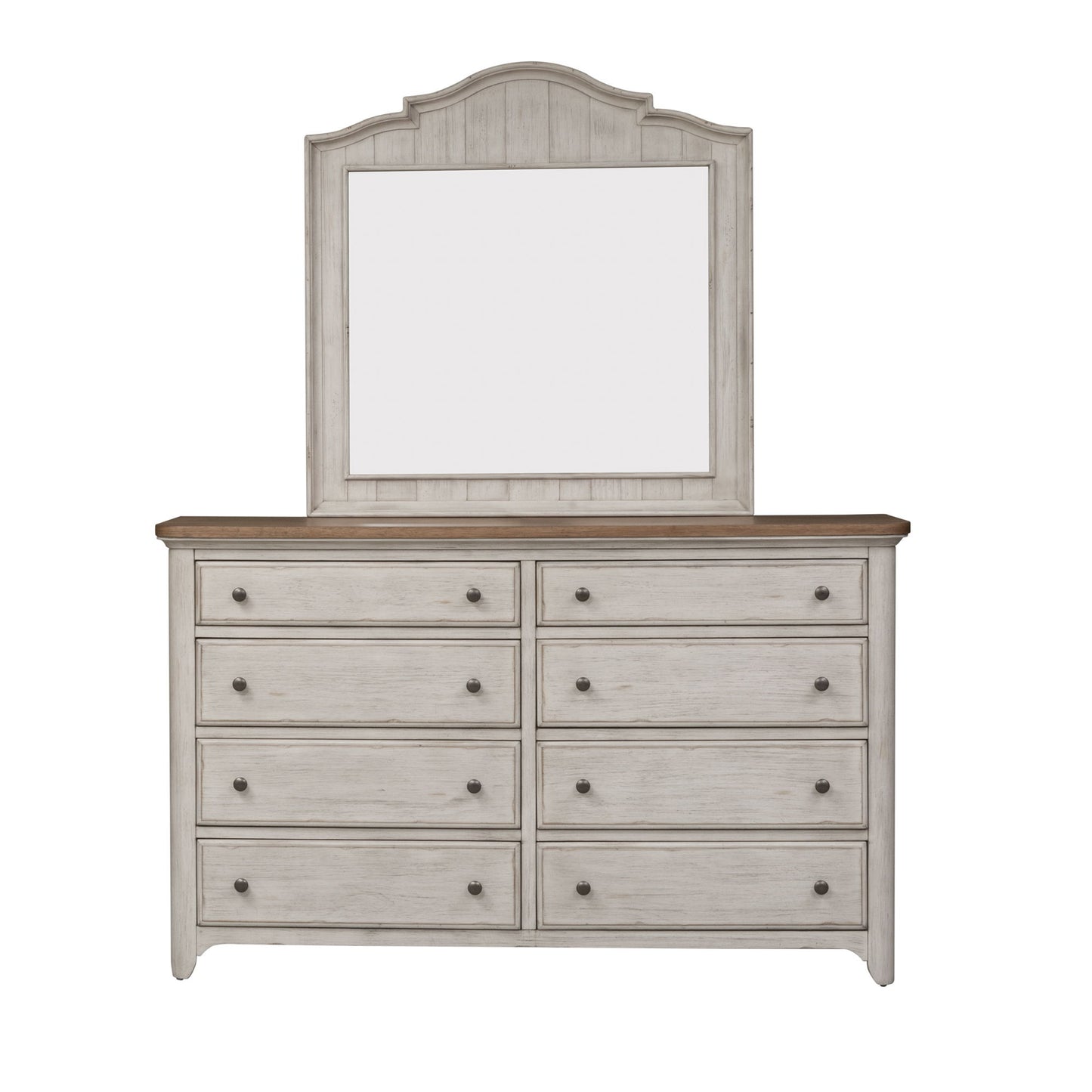 Farmhouse Reimagined - 8 Drawer Dresser - Antique White / Chestnut Tops