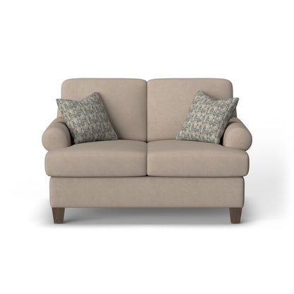 Moxy - Fabric Loveseat, T-Shaped Seat Cushion, Curved Sock Arms