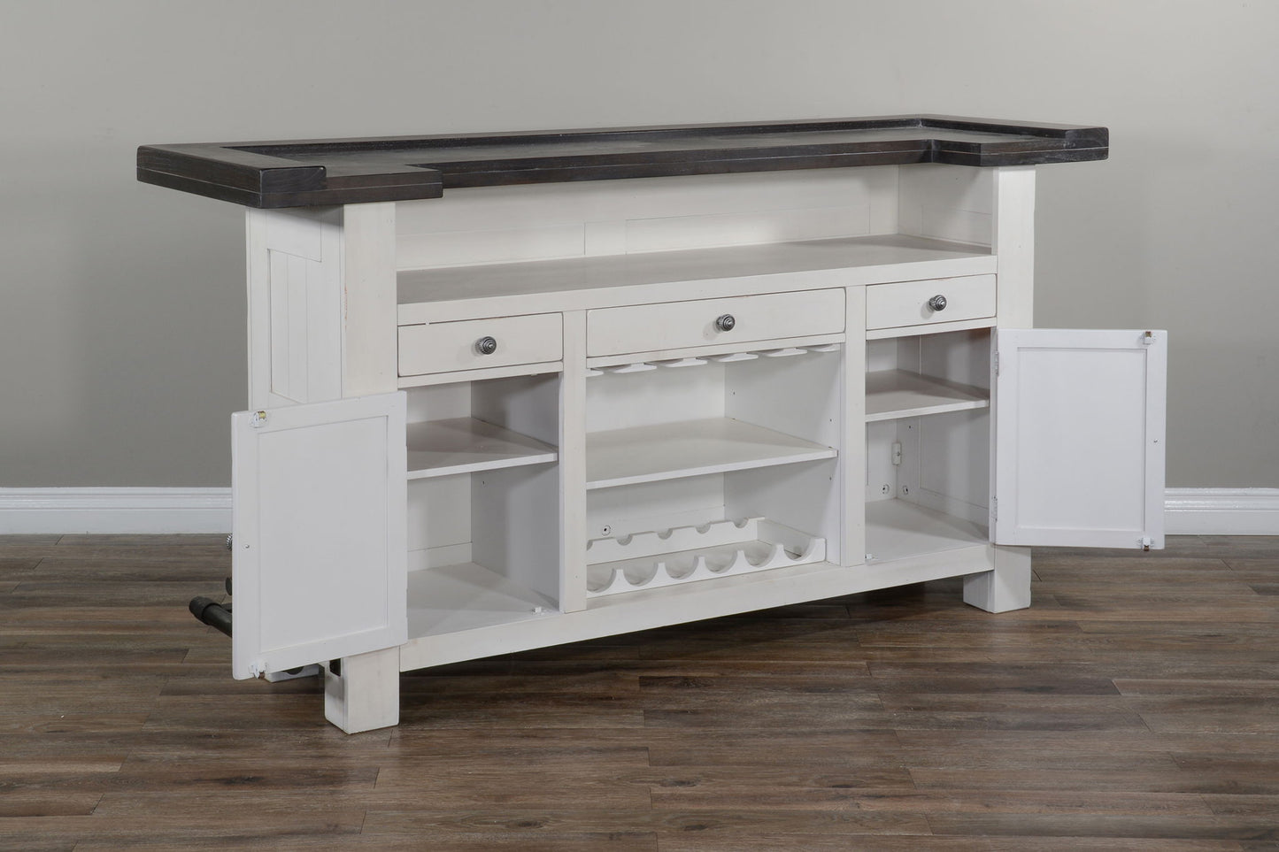 Carriage House - Farmhouse Wood Home Bar - Cottage White / Europen Dark