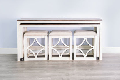 Pasadena - Nesting Console Table With Stools (5 Piece Set) - Buckskin / Marble White