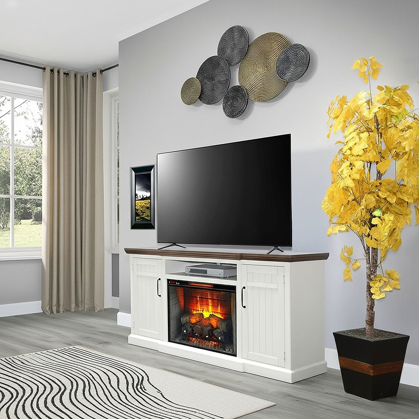 Pasadena - TV Console With Fireplace Option - Buckskin / Marble White