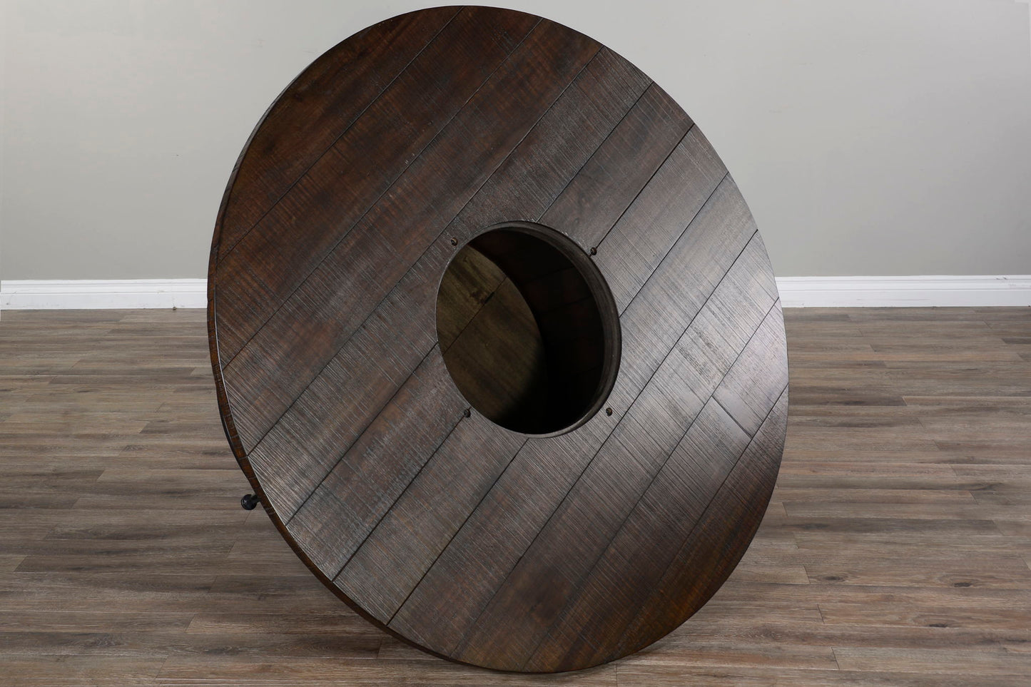 Homestead - Round Pub Table With Wine Barrel Base - Tobacco Leaf