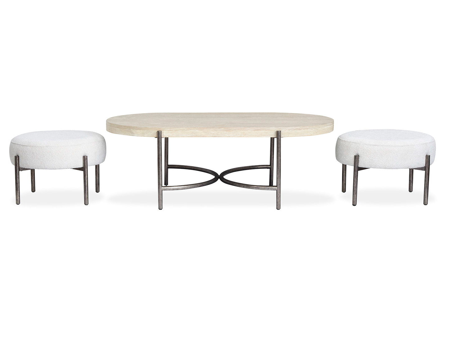 Jennings - Oval Cocktail Table With Two Ottomans - Edgecomb Gray And Weathered Antique Nickel