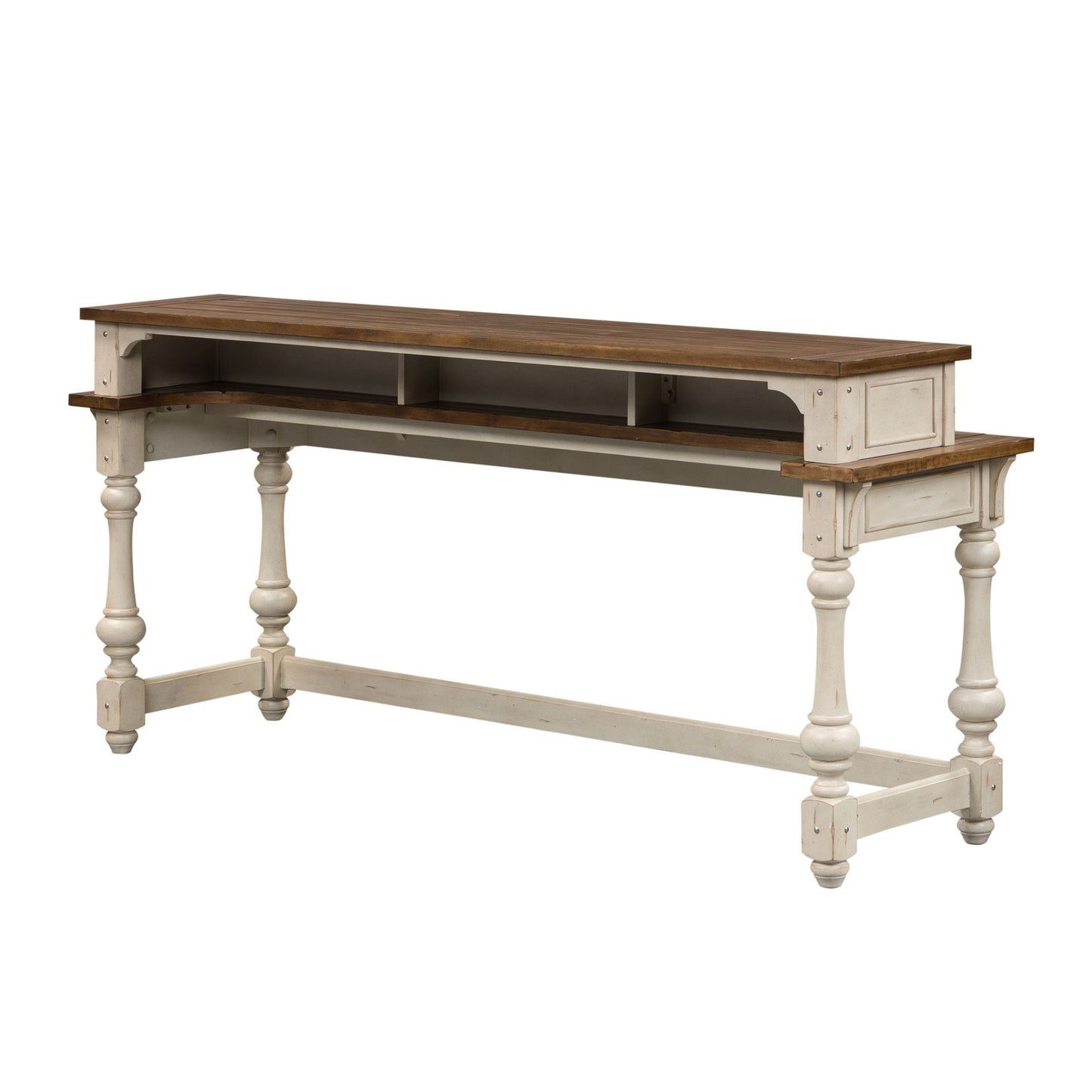 Morgan Creek - Console Bar Table - Antique White / Wirebrushed Tobacco Accents
