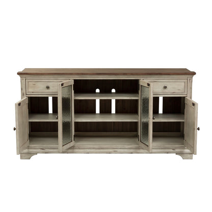 Morgan Creek - Entertainment TV Stand - Antique White / Wirebrushed Tobacco Accents