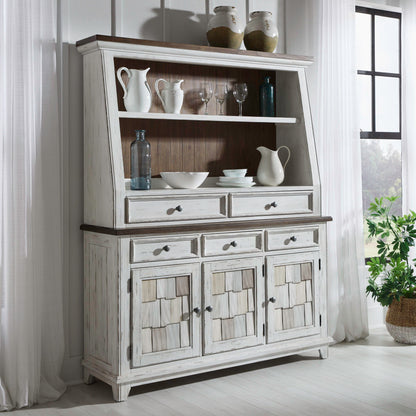 River Place - Server & Hutch - Riverstone White & Tobacco