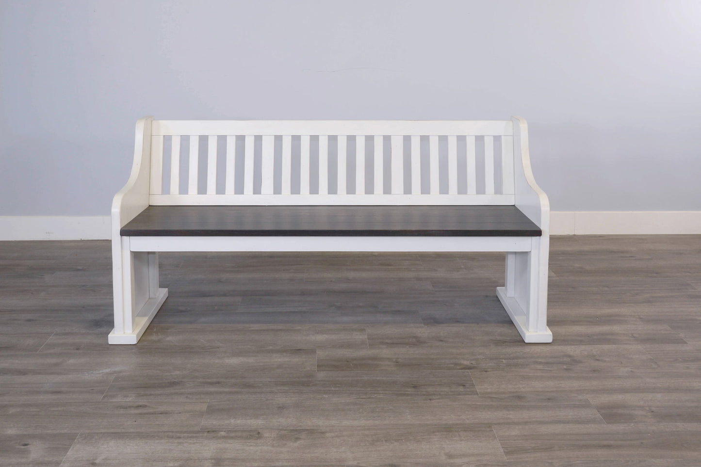 Carriage House - Slat Back Bench - Cottage White / Europen Dark