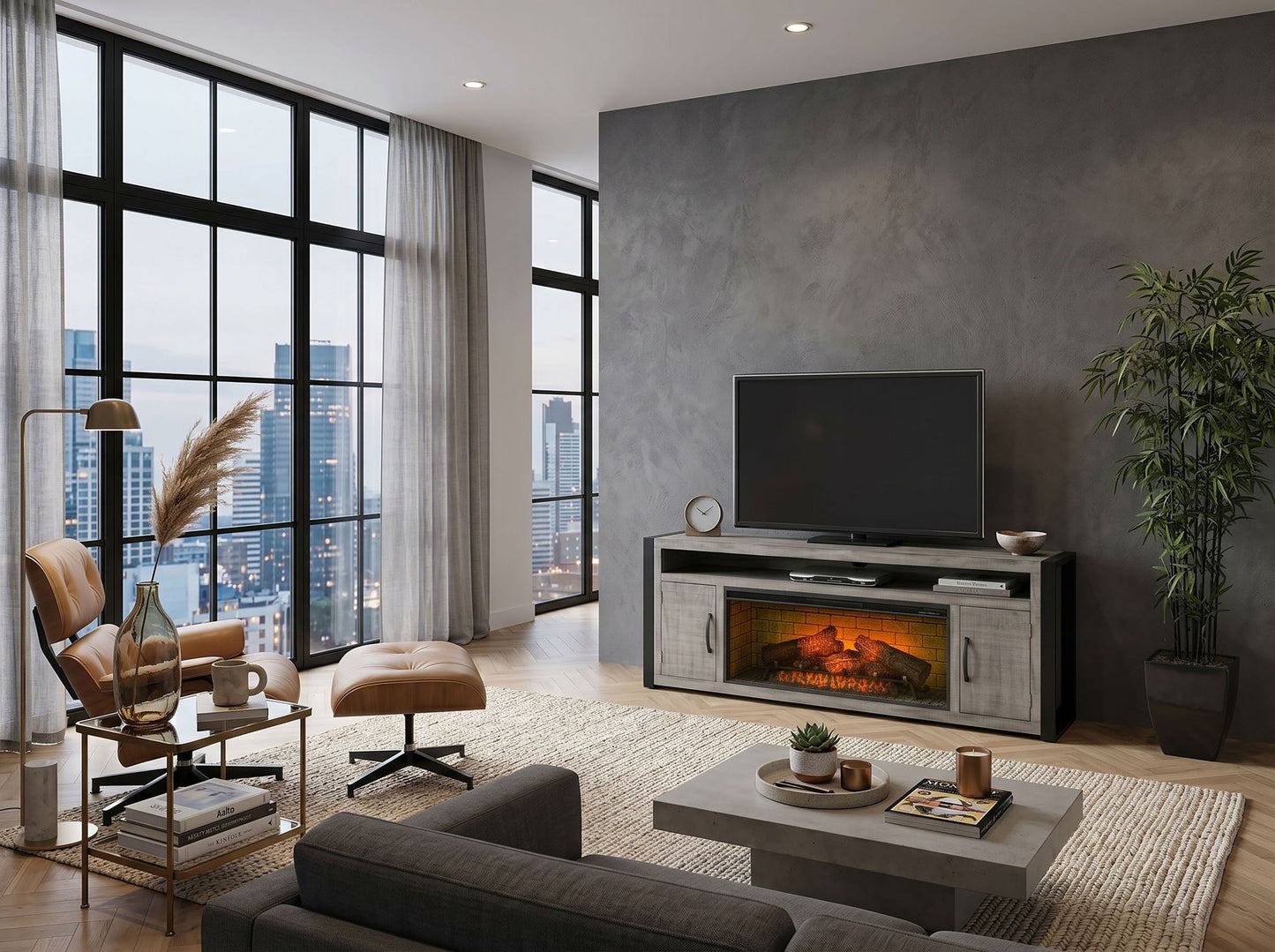 Alpine - 78" Media Console With Electric Fireplace - Gray