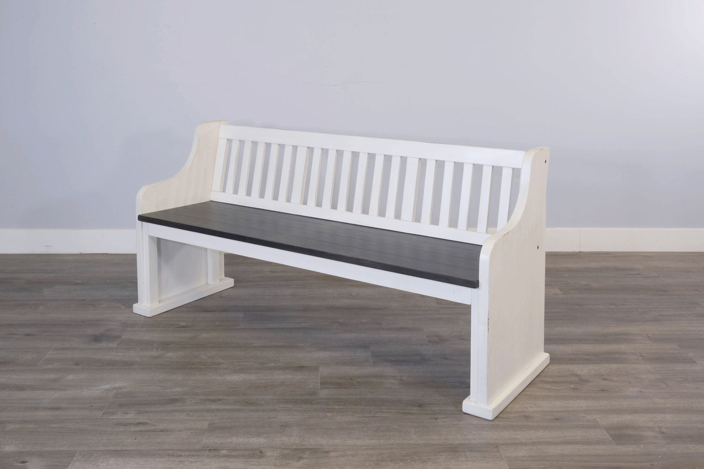 Carriage House - Slat Back Bench - Cottage White / Europen Dark