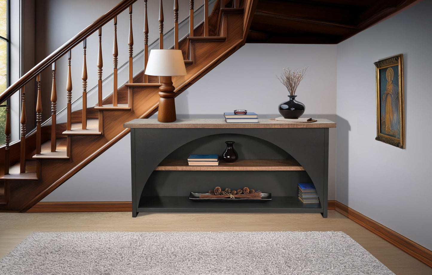 Savanah - Contemporary Console Table With Arched Cutout - Desert Rock / Black Magic