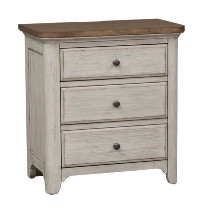 Farmhouse Reimagined - 3 Drawer Nightstand With Charging Station - Antique White / Chestnut Tops