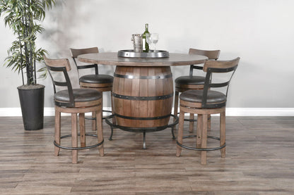 Doe Valley - Round Pub Table With Wine Barrel Base - Buckskin