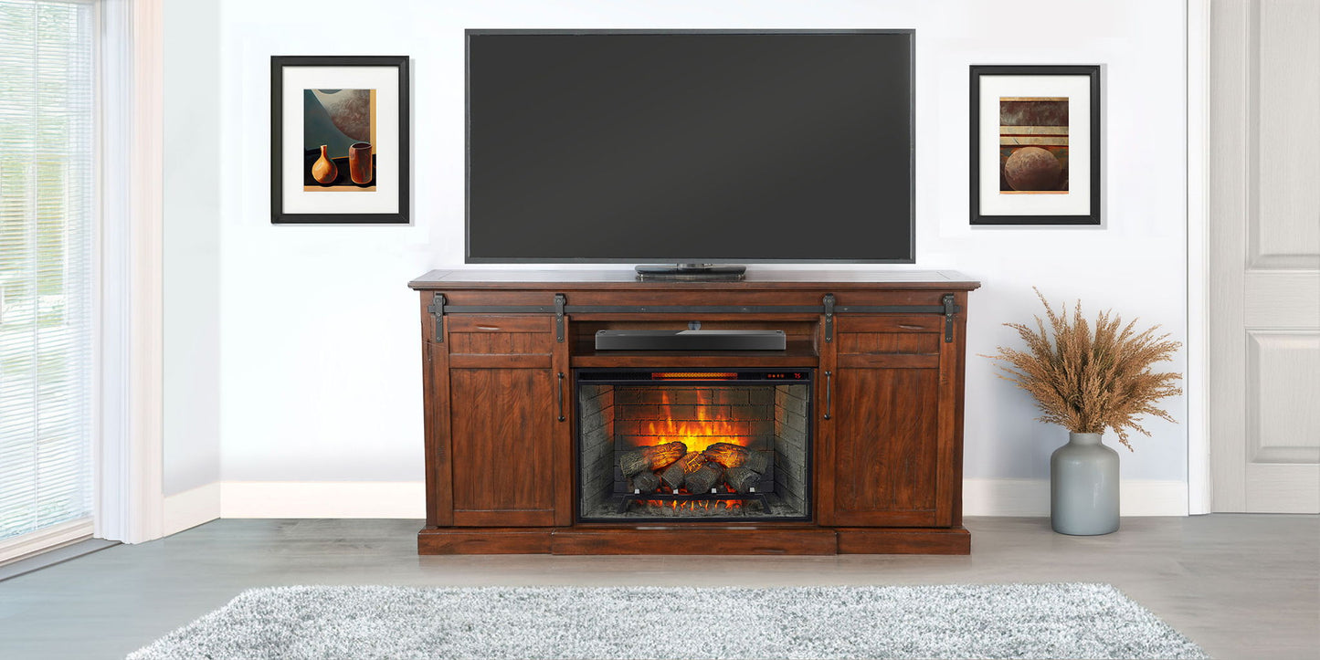 78" Barn Door Media Console With Electric Fireplace